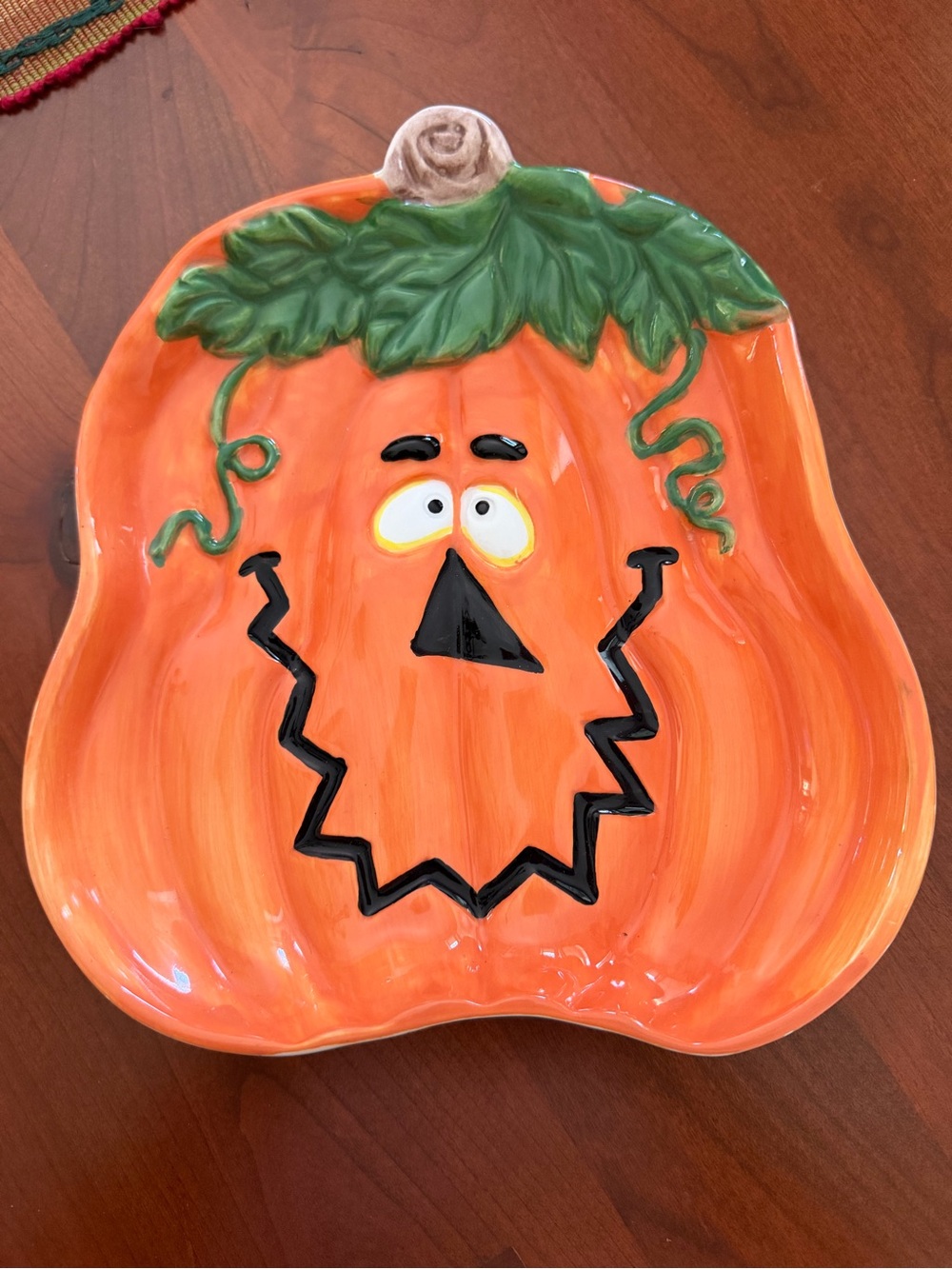 Ganz Hand-Painted Ceramic Pumpkin candy dish - Orange & Green